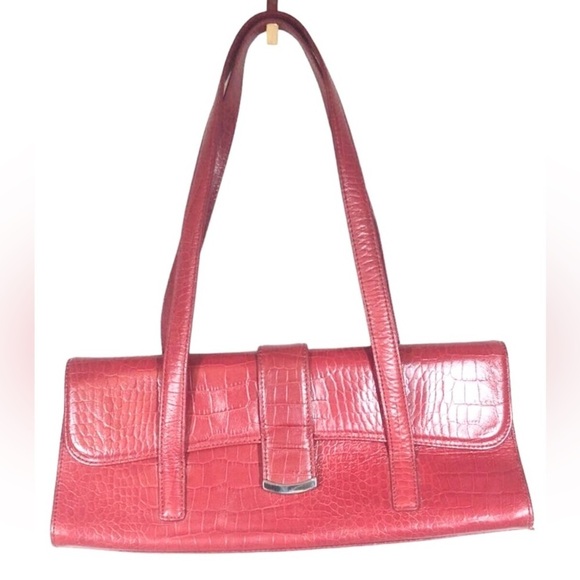 Alfani Purse Womens Red Emilia Buckle Crocodile Embossed Leather Retro 90's - Picture 3 of 15